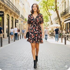 Dynamite Multicolored Wrap Sundress V-Neck Mini